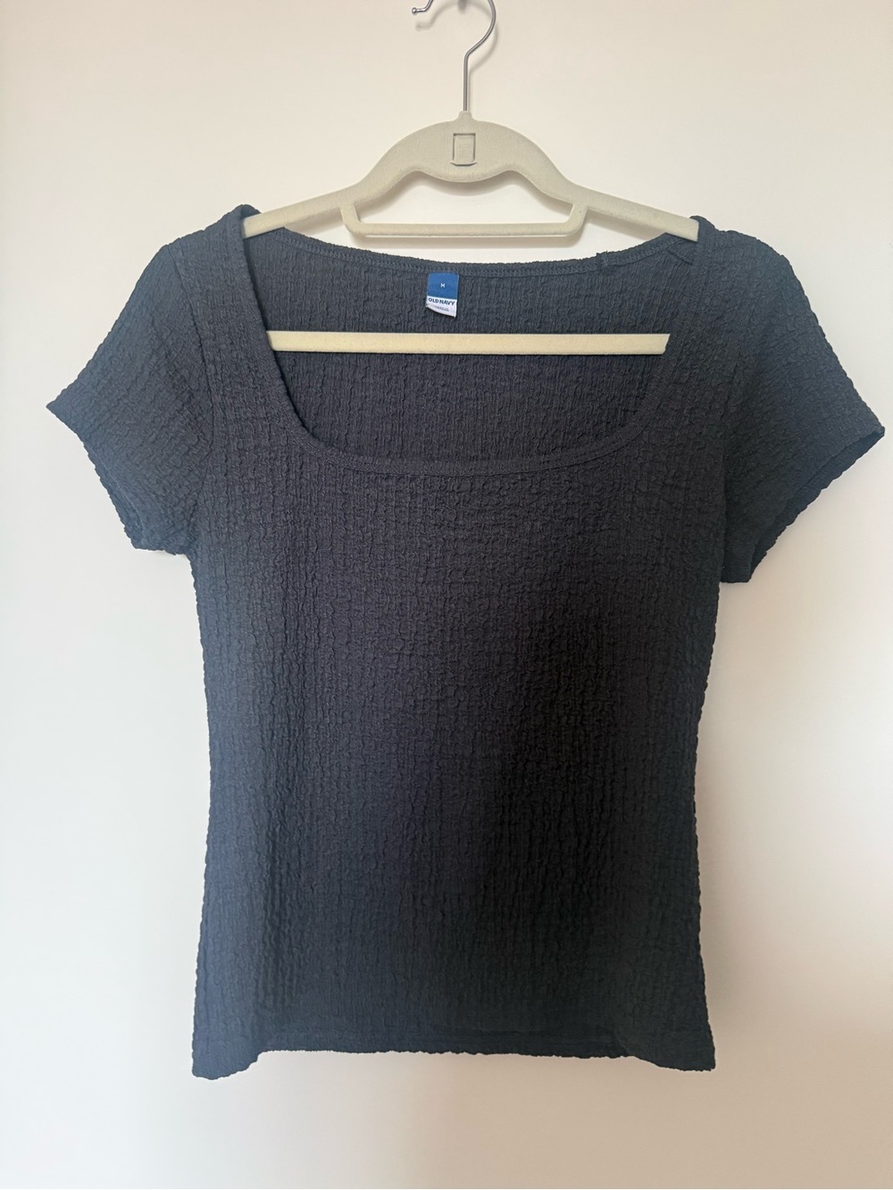 Old Navy Black Textured Square Neck Short Sleeve Top Size M